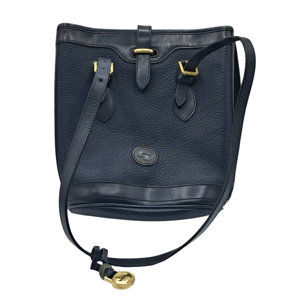 Vintage Dooney & Bourke Bag AWL Navy Blue Pebbled Leather Bucket Tote Shoulder B